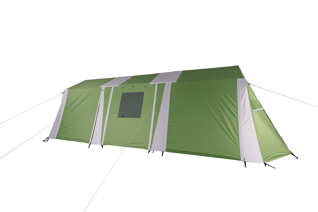 Canopy style entrance on large group camping tent